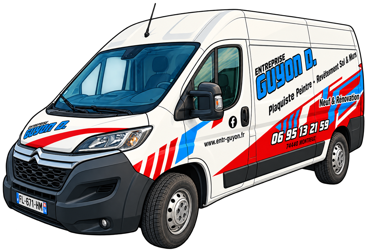Utilitaire blanc Entreprise Guyon aux couleurs rouge et bleue, visible sur les routes autour de Montret et Louhans